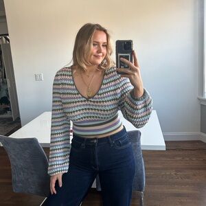 Zara Multicolor Knit Top with Cream and Gray Details